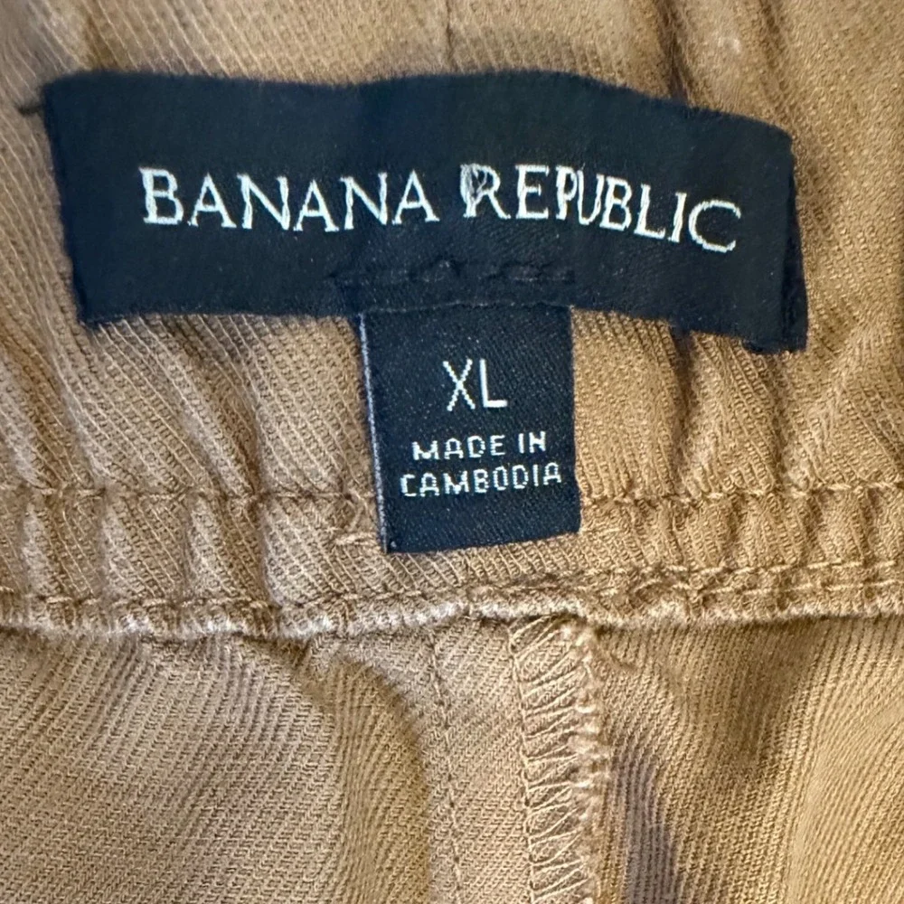 Banana Republic XL Brown Linen‎ Blend Elastic Waist Pull On Cropped Pants Womens